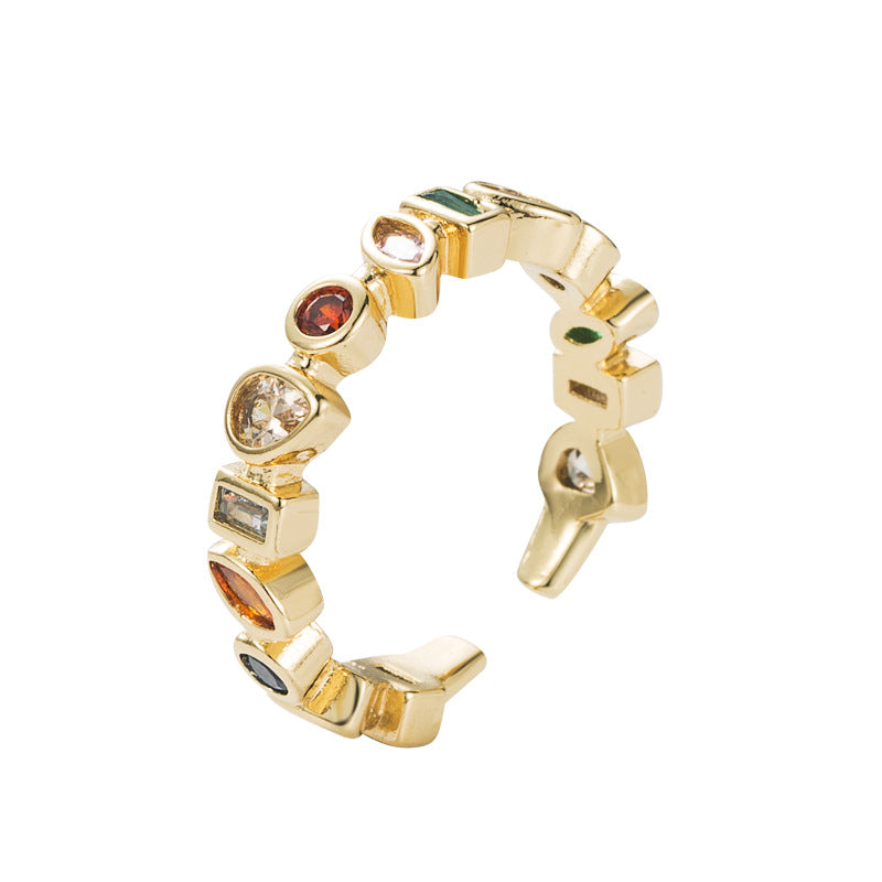 Wholesale Copper 18K Gold Color Zircon Geometric Shape Opening Ring High-end Personality Jewelry